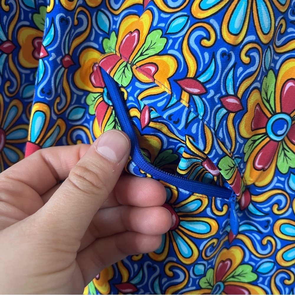 IBKUL Long Sleeve Floral Geometric Print Dress in Blue, Yellow, Red - Picture 7 of 9